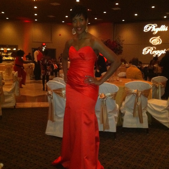 Red Satin staples full length gown . - Picture 10 of 10